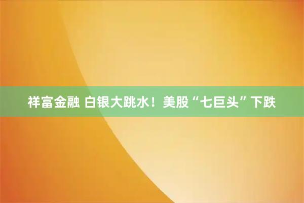 祥富金融 白银大跳水！美股“七巨头”下跌